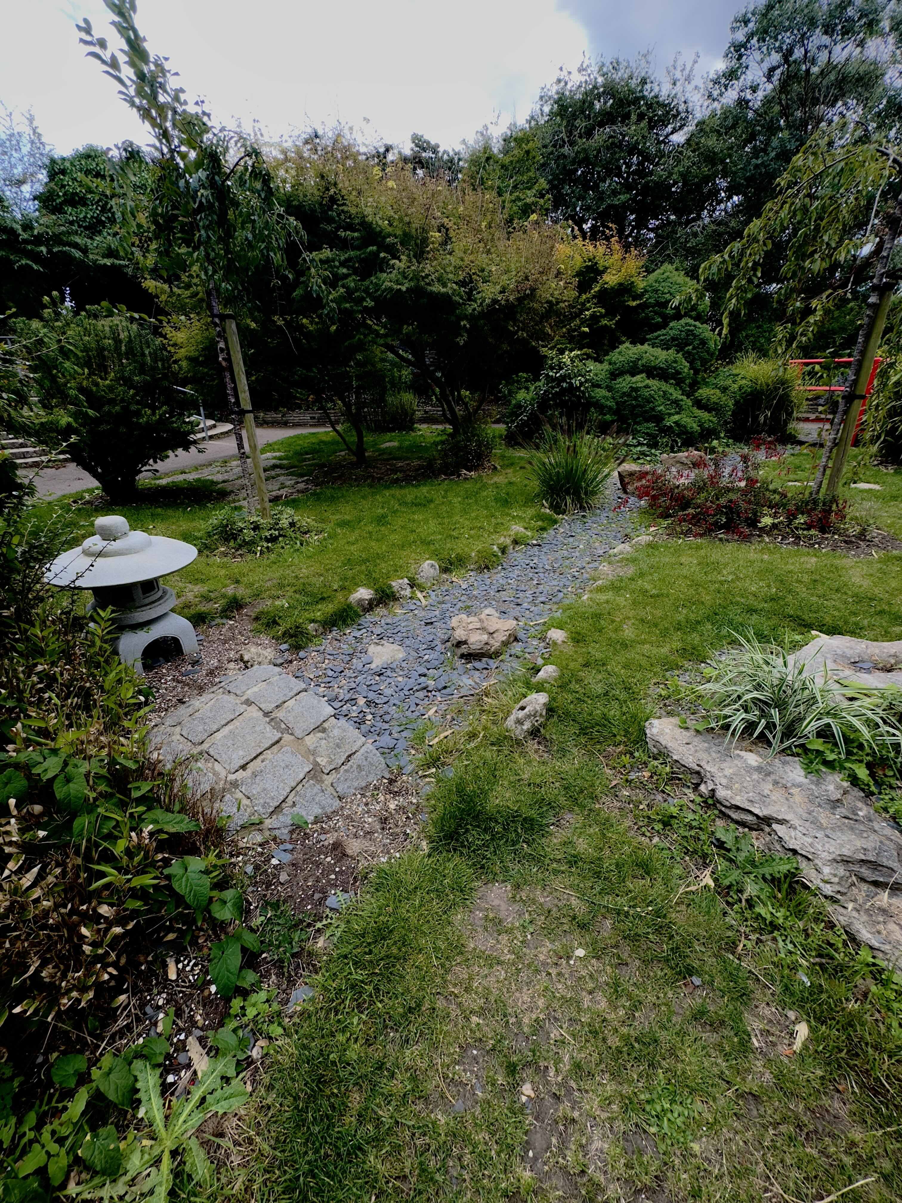 Inspiring Traditional Japanese Garden Stream made from stones in Southsea, Hampshire, United Kingdom in October 2023